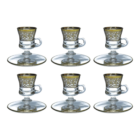 Italian Crystal - Coffee Set With Saucer 12 Pcs - Gold