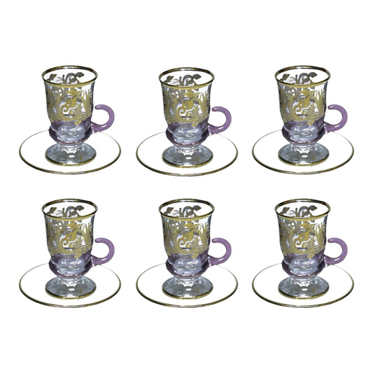 Italian Crystal - Coffee Set With Saucer 12 Pcs - Purple&Gold