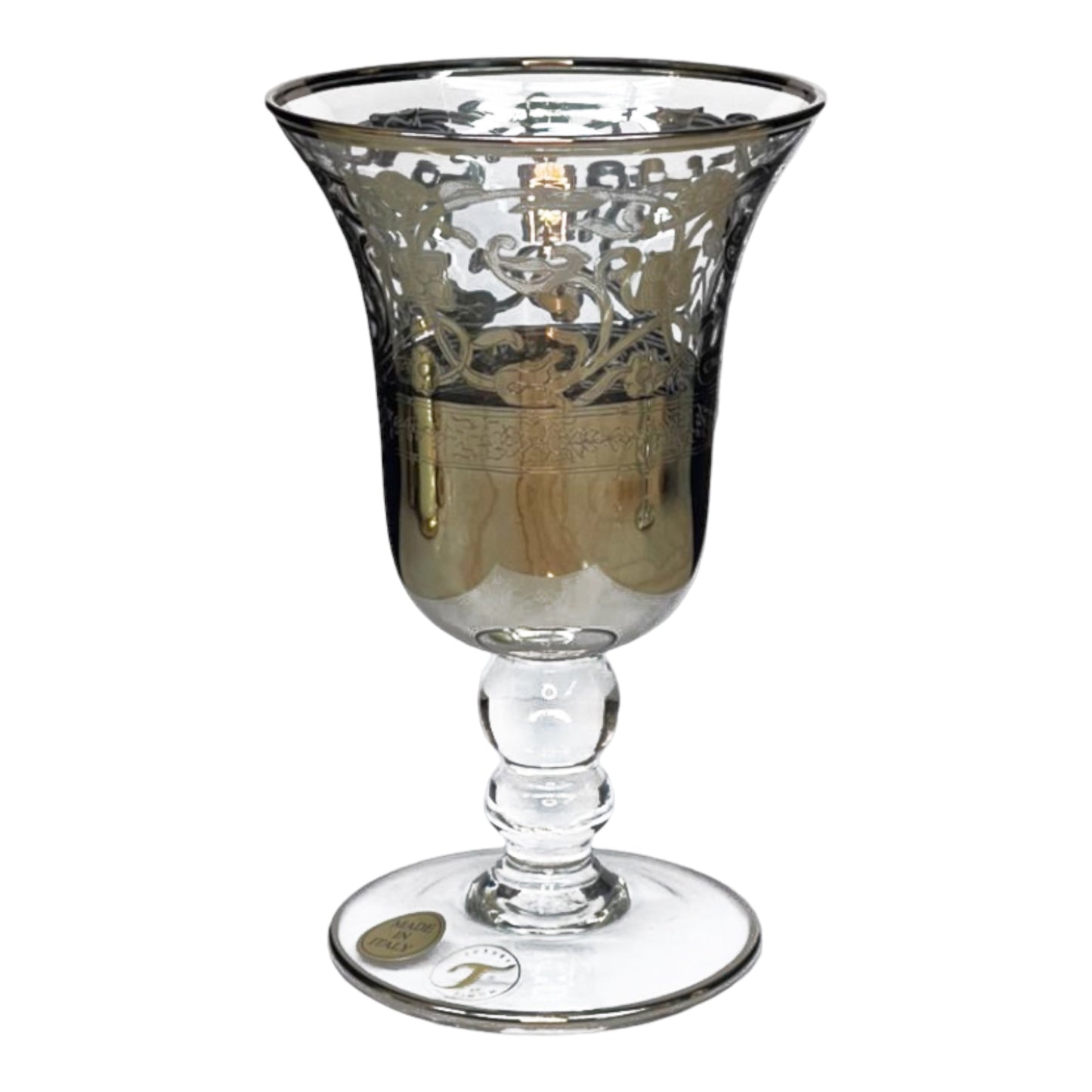 Italian Crystal - Goblet Glass Set 6 Pcs - Silver