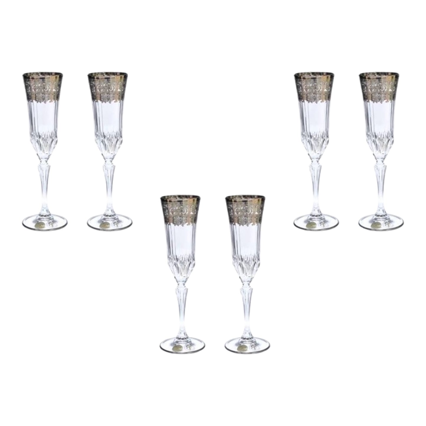 Italian Crystal - Flute Glass Set 6 Pcs - Silver