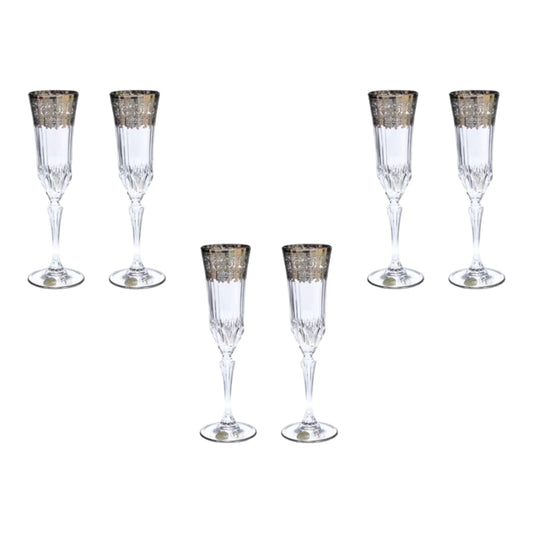 Italian Crystal - Flute Glass Set 6 Pcs - Silver