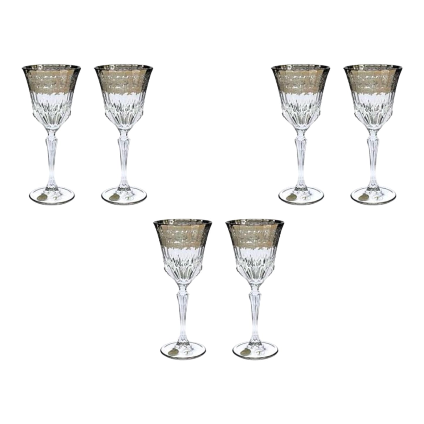 Italian Crystal - Goblet Glass Set 6 Pcs - Silver