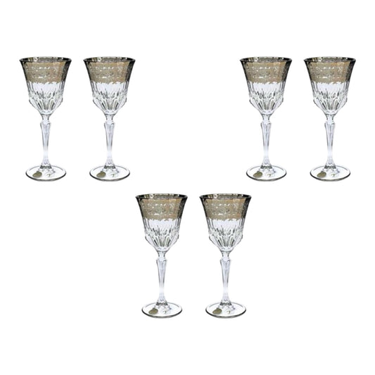 Italian Crystal - Goblet Glass Set 6 Pcs - Silver