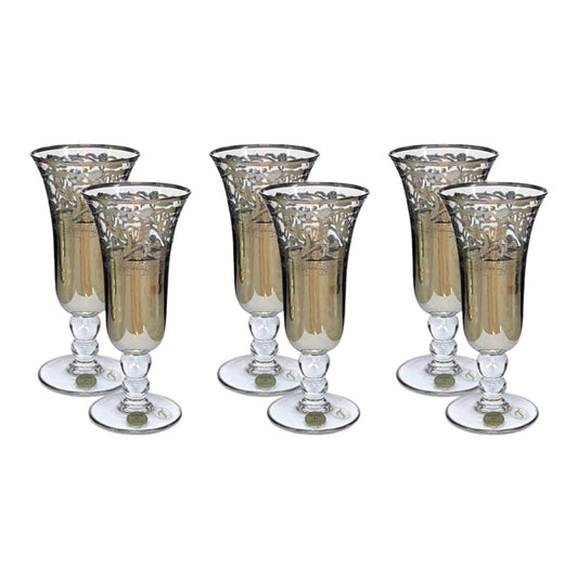 Italian Crystal - Flute Glass Set 6 Pcs - Silver