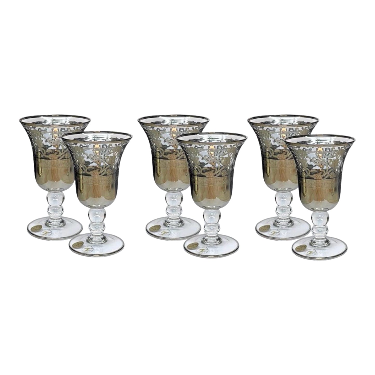 Italian Crystal - Goblet Glass Set 6 Pcs - Silver