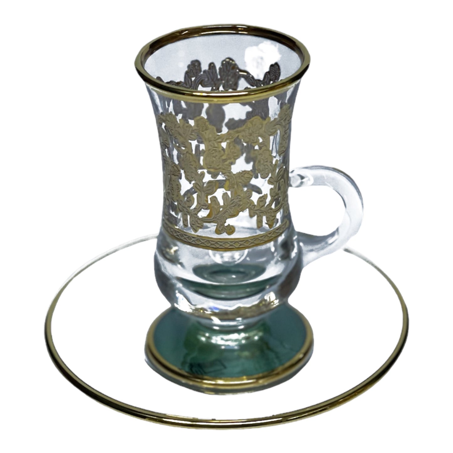 Italian Crystal - Coffee Set With Saucer 12 Pcs - Green&Gold