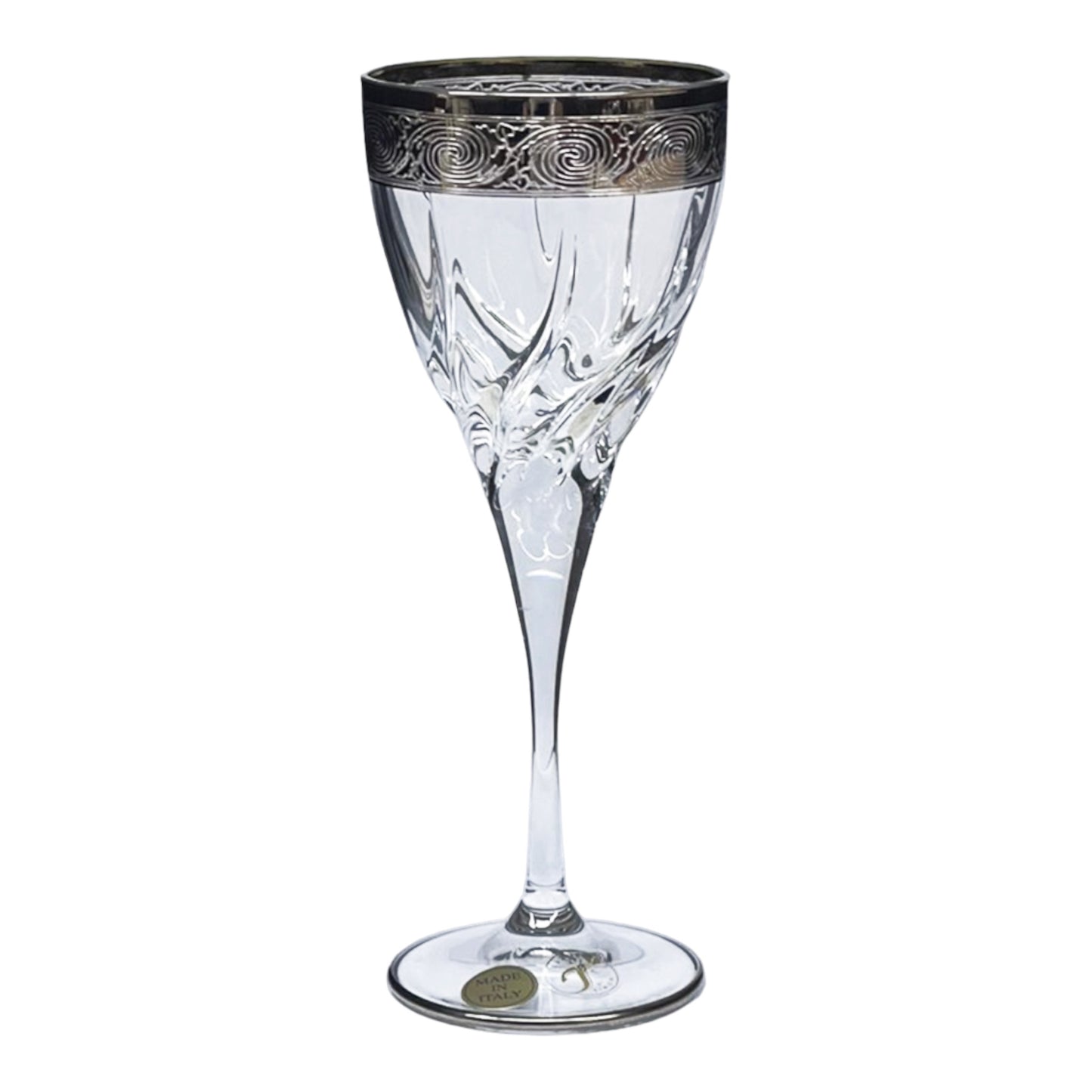 Italian Crystal - Goblet Glass Set 6 Pcs - Silver