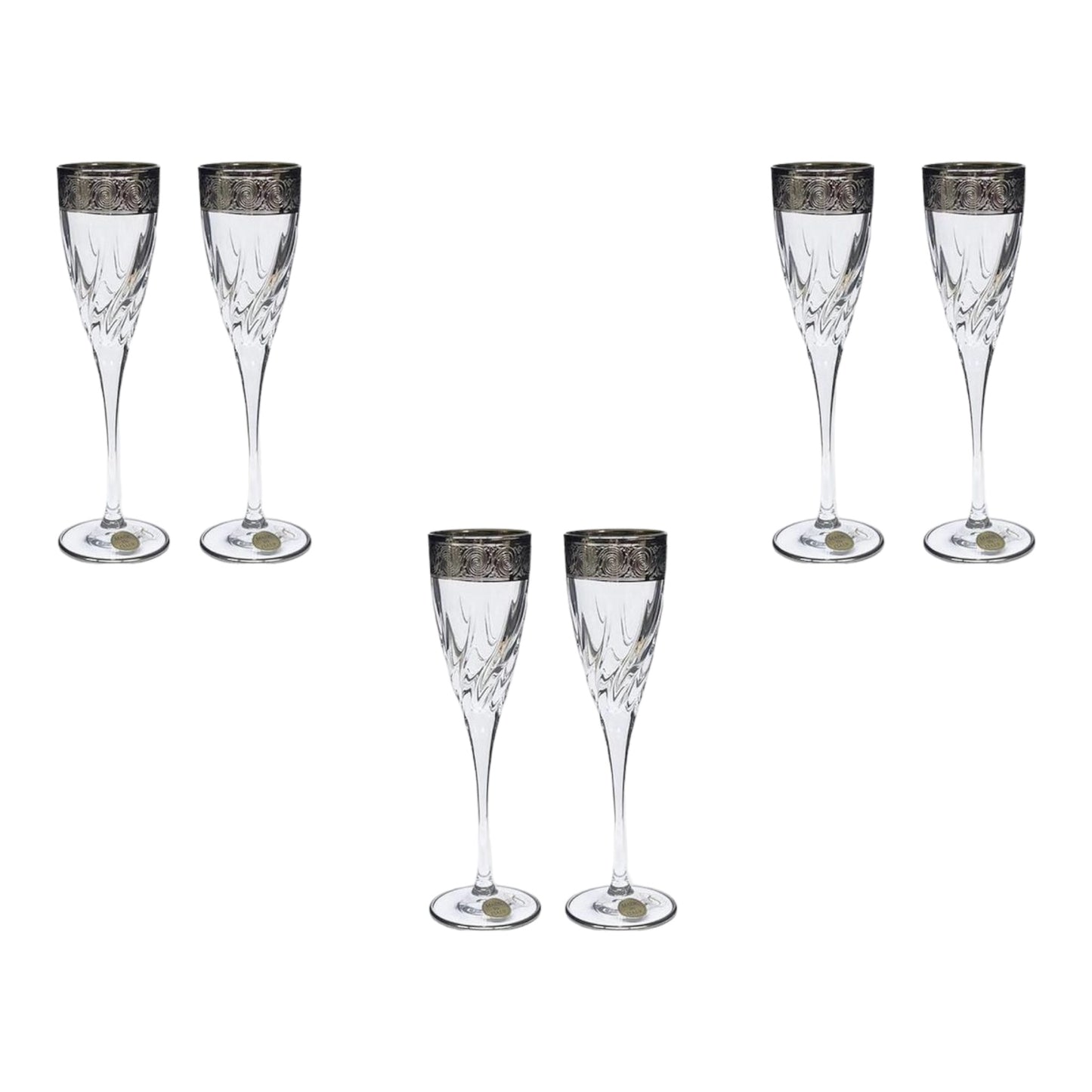 Italian Crystal - Flute Glass Set 6 Pcs - Silver