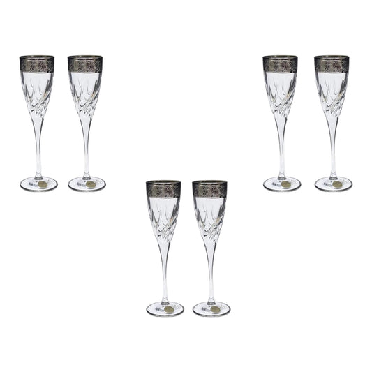 Italian Crystal - Flute Glass Set 6 Pcs - Silver