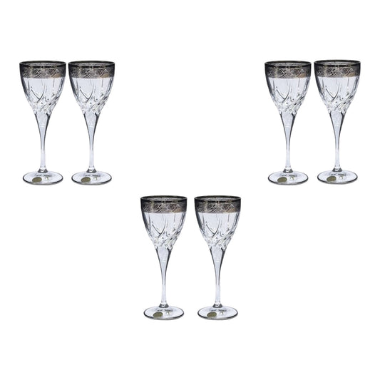 Italian Crystal - Goblet Glass Set 6 Pcs - Silver