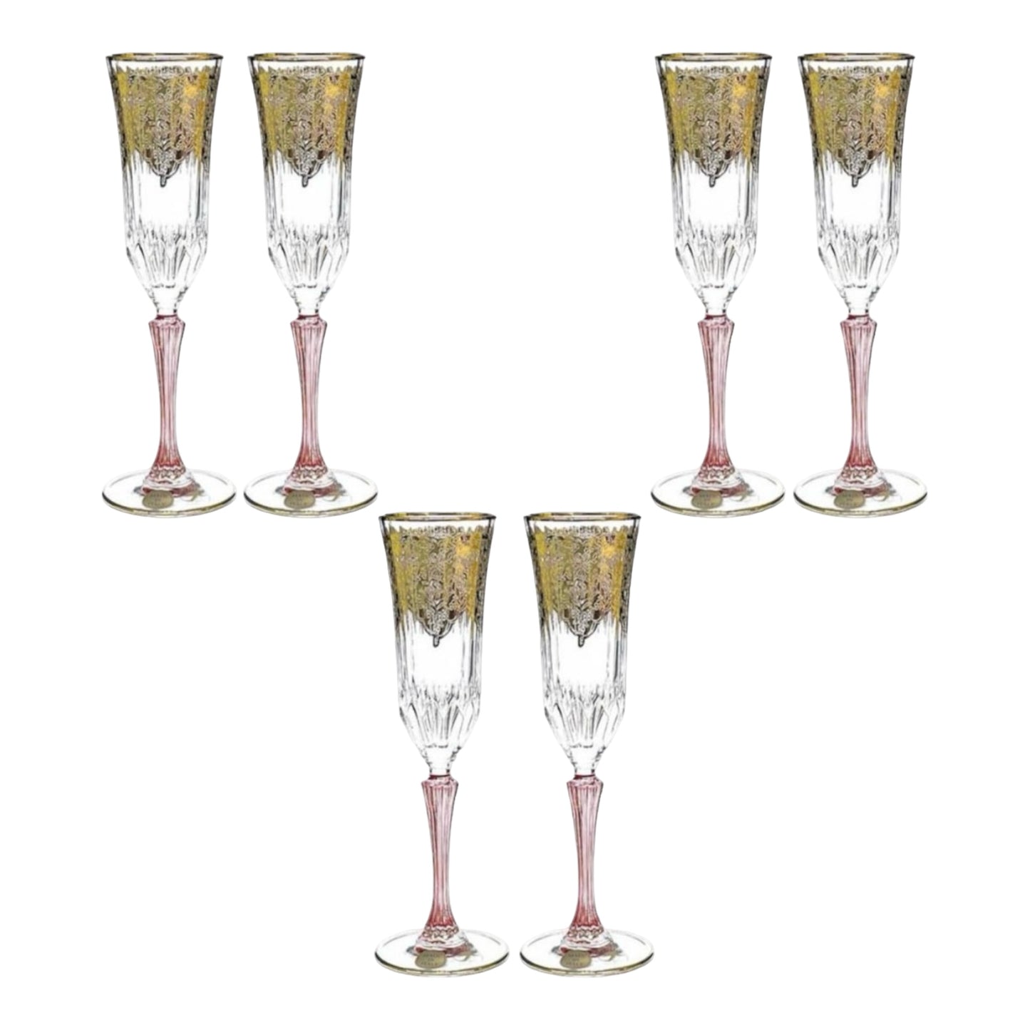 Italian Crystal - Flute Glass Set 6 Pcs - Rose&Gold