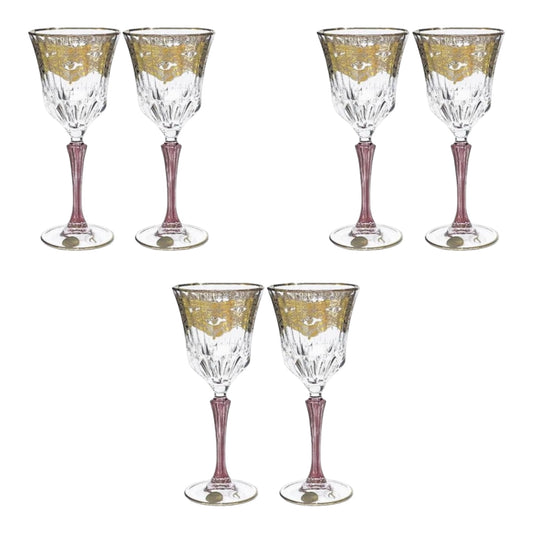 Italian Crystal - Goblet Glass Set 6 Pcs - Rose&Gold