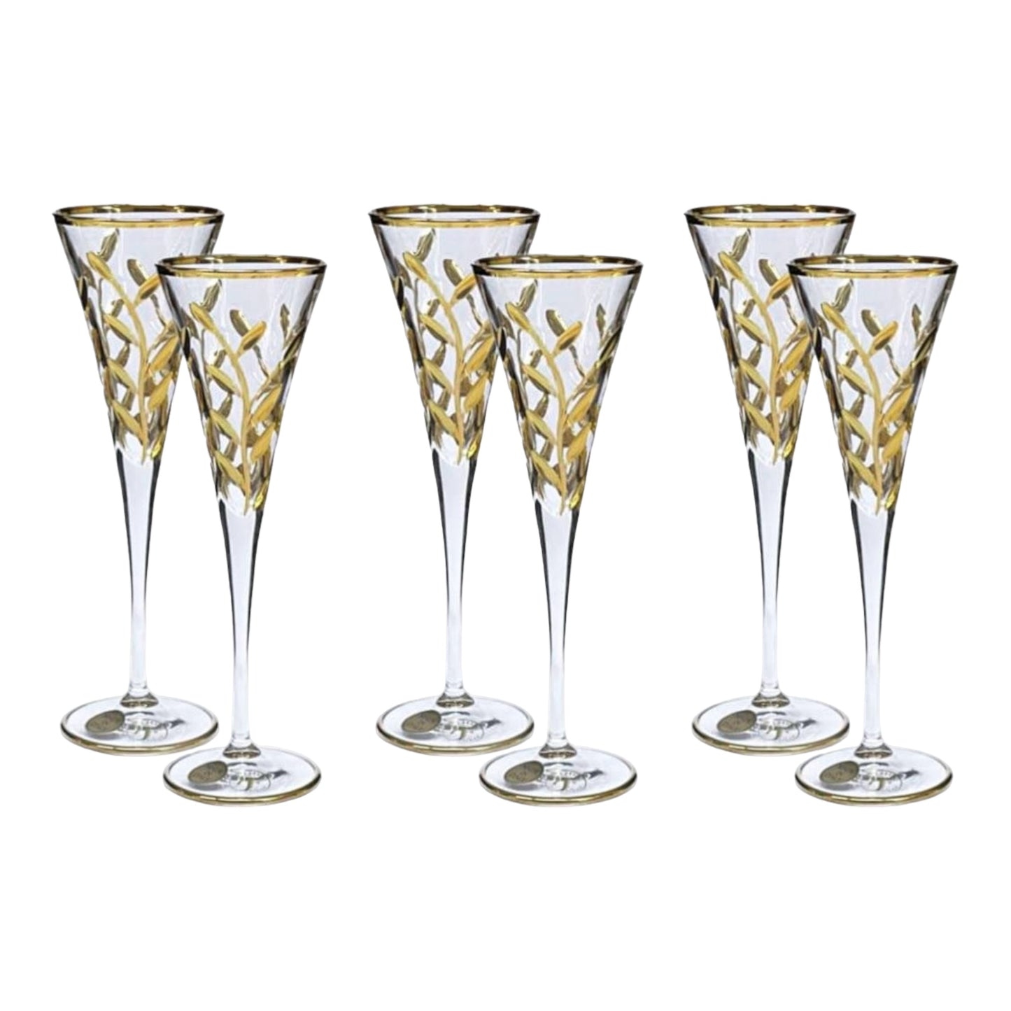 Italian Crystal - Flute Glass Set 6 Pcs - Gold