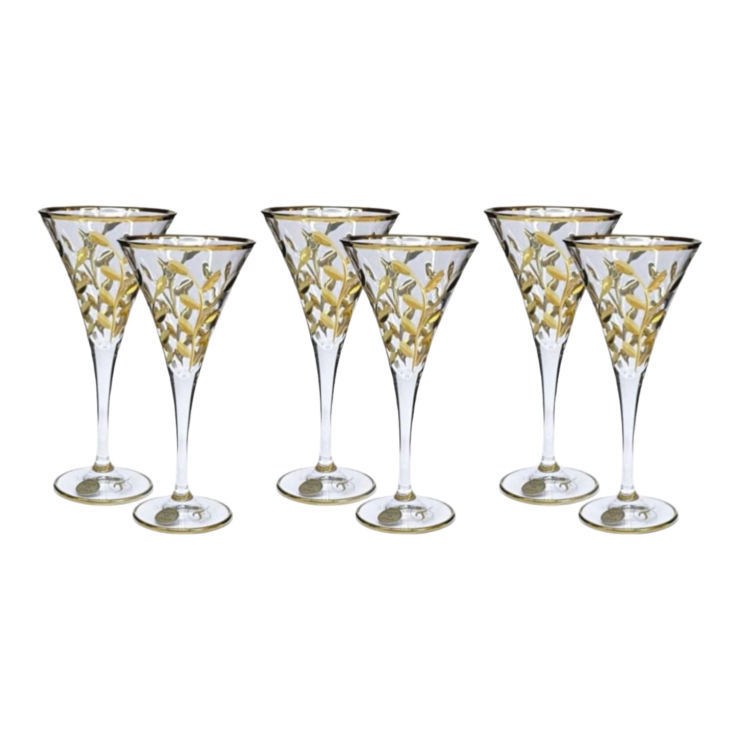 Italian Crystal - Goblet Glass Set 6 Pcs - Gold