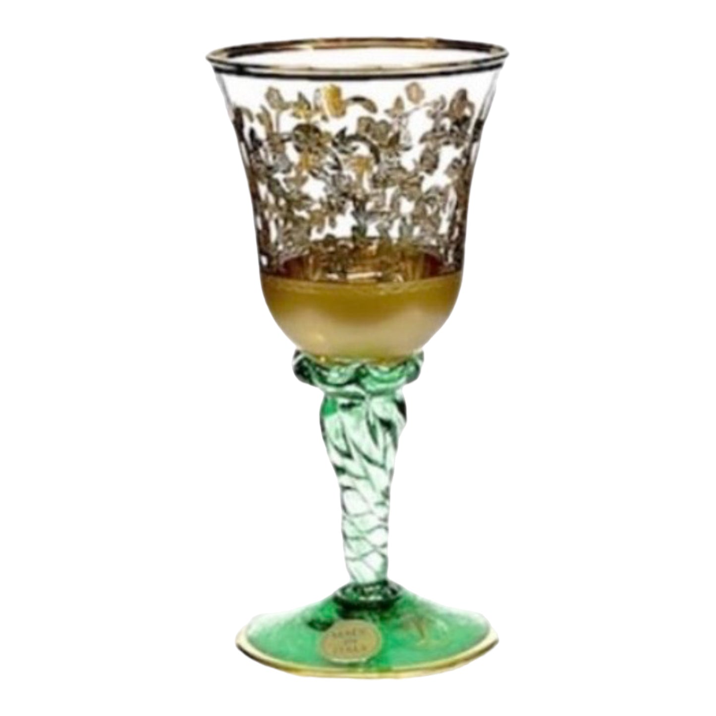 Italian Crystal - Goblet Glass Set 6 Pcs - Green&Gold