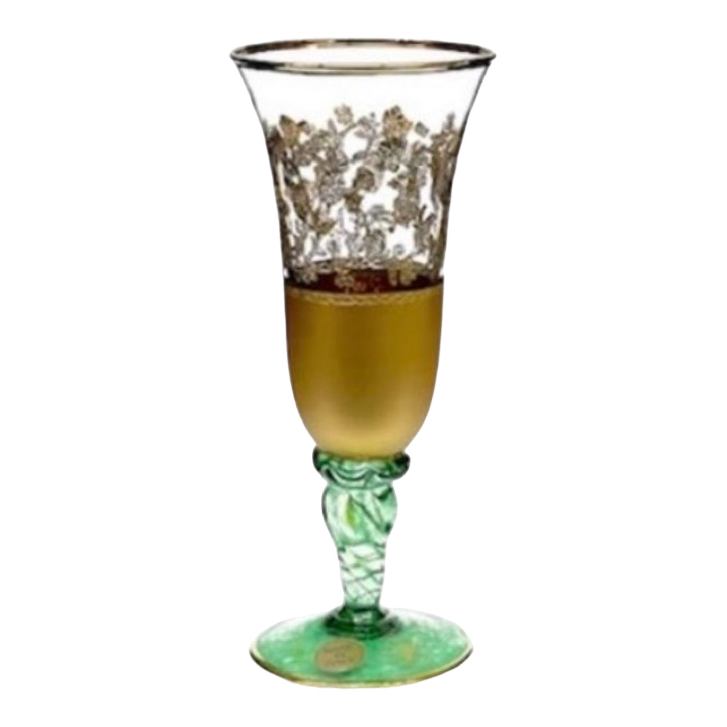 Italian Crystal - Flute Glass Set 6 Pcs - Green&Gold