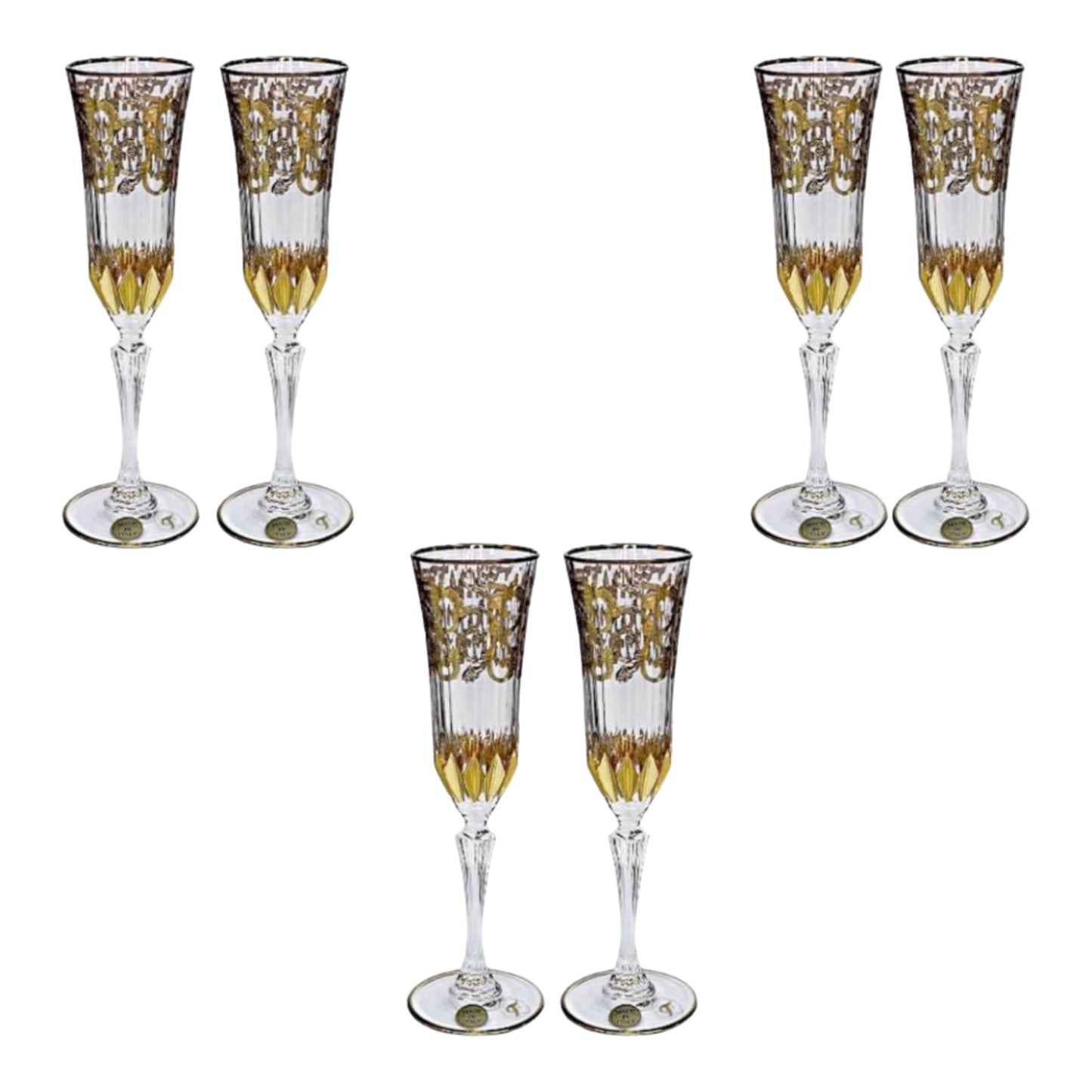 Italian Crystal - Flute Glass Set 6 Pcs - Gold