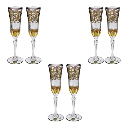 Italian Crystal - Flute Glass Set 6 Pcs - Gold