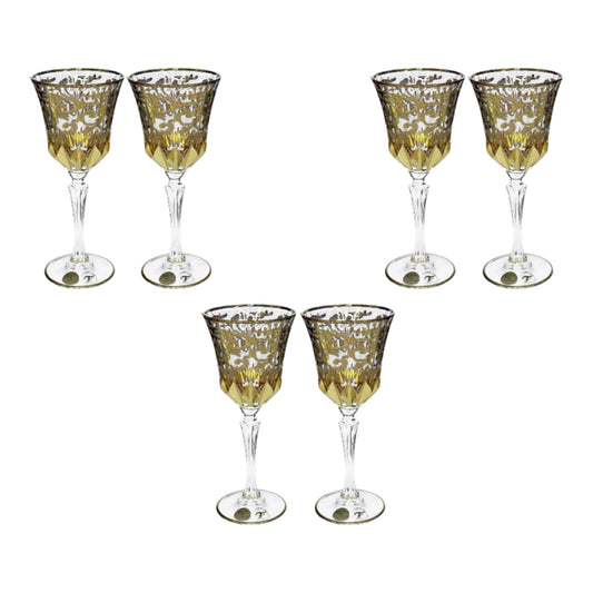 Italian Crystal - Goblet Glass Set 6 Pcs - Gold