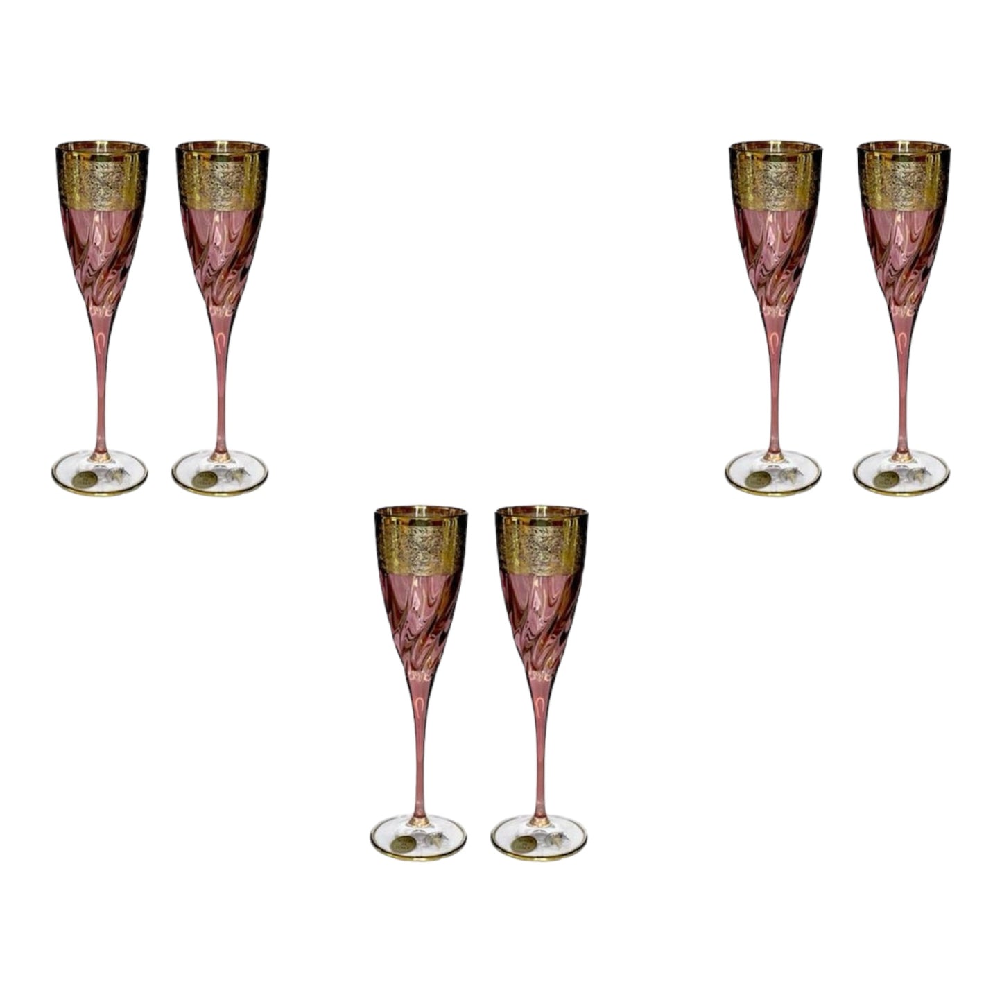 Italian Crystal - Flute Glass Set 6 Pcs - Rose&Gold