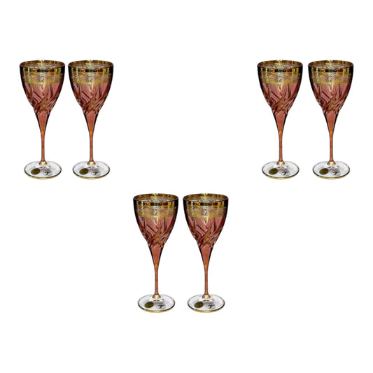 Italian Crystal - Goblet Glass Set 6 Pcs - Rose&Gold