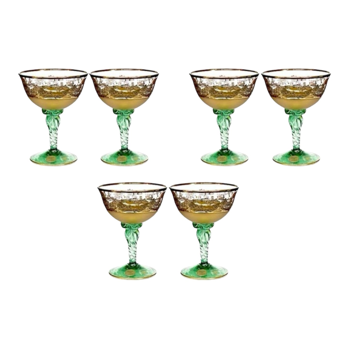 Italian Crystal - Cocktail Glass Set 6 Pcs - Green&Gold