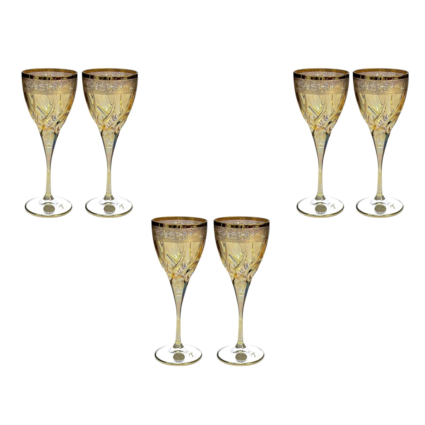 Italian Crystal - Goblet Glass Set 6 Pcs - Gold