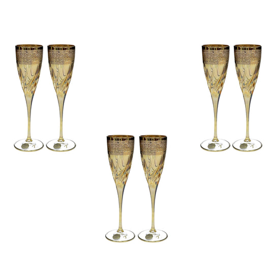 Italian Crystal - Flute Glass Set 6 Pcs - Gold