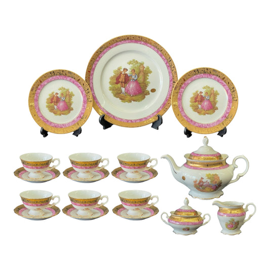 Tea Set 24  Pcs - Limoge - Romeo&Juliet - Rose&Gold&White