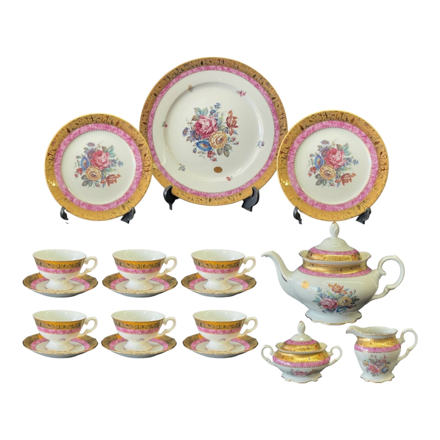 Tea Set 24  Pcs - Limoge- Flowers - Rose&Gold&White