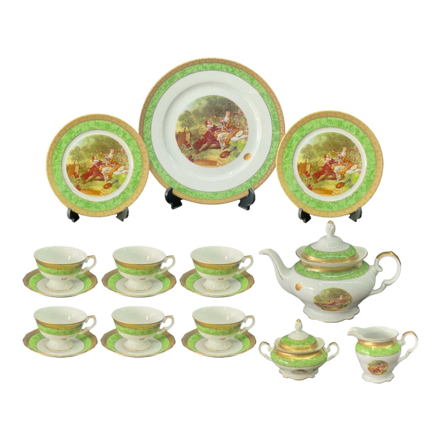 Tea Set 24  Pcs - Limoge - Romeo&Juliet - Grean&Gold&White