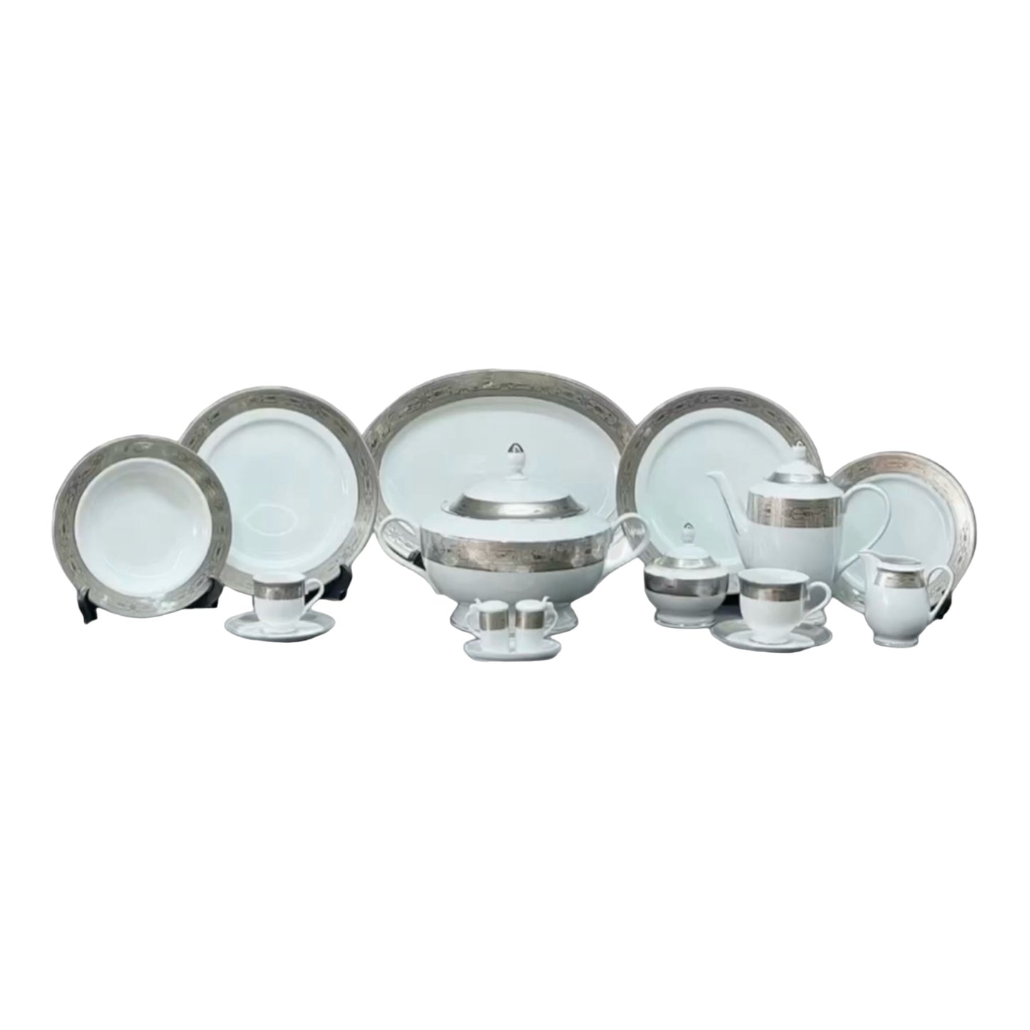 Dinner Set 114 Pcs - Limoge - Silver&White