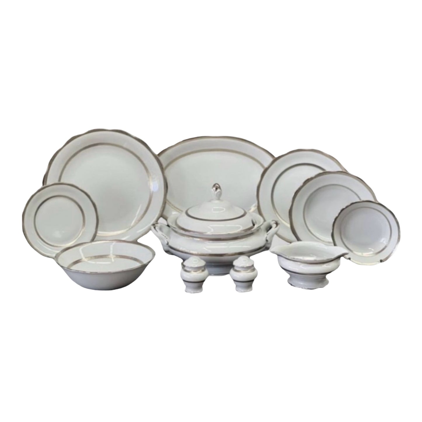 Dinner Set 112 Pcs - Limoge - Silver&White