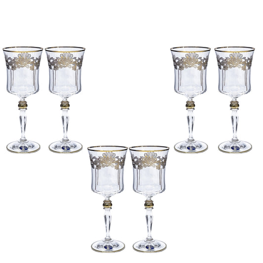 Bohemia Crystal - Goblet Glass Set 6 Pcs - Gold