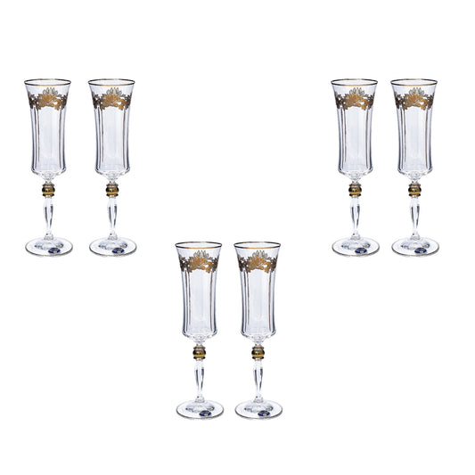 Bohemia Crystal - Flute Glass Set 6 Pcs - Gold