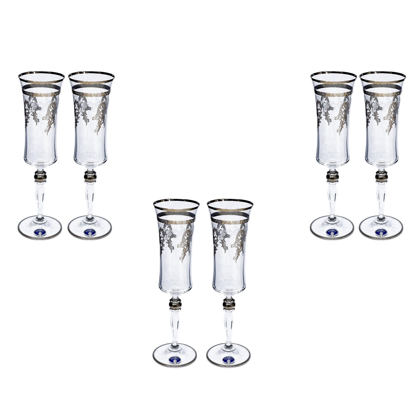 Bohemia Crystal - Flute Glass Set 6 Pcs - Silver