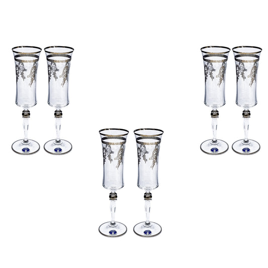 Bohemia Crystal - Flute Glass Set 6 Pcs - Silver