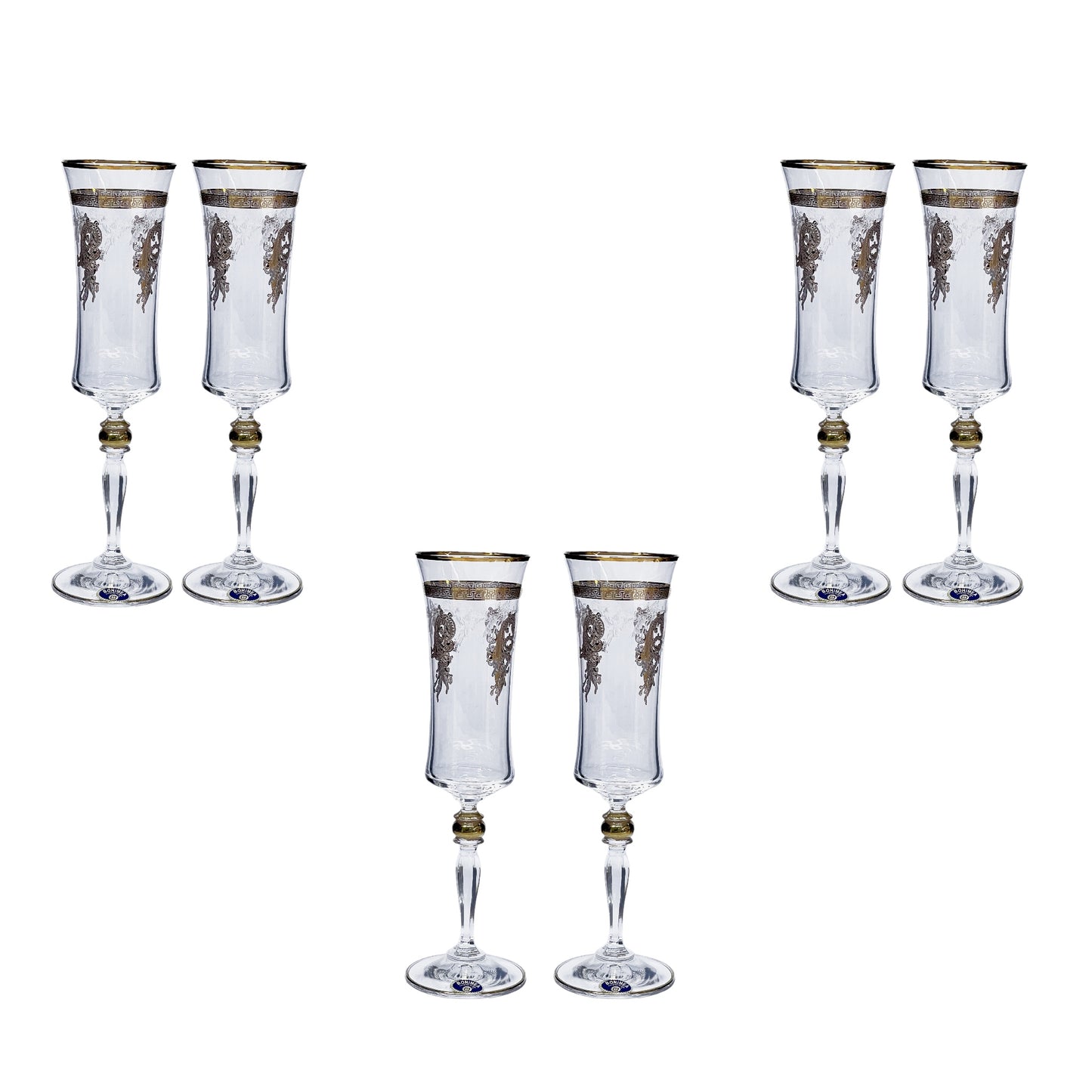 Bohemia Crystal  - Flute Glass Set 6 Pcs - Gold