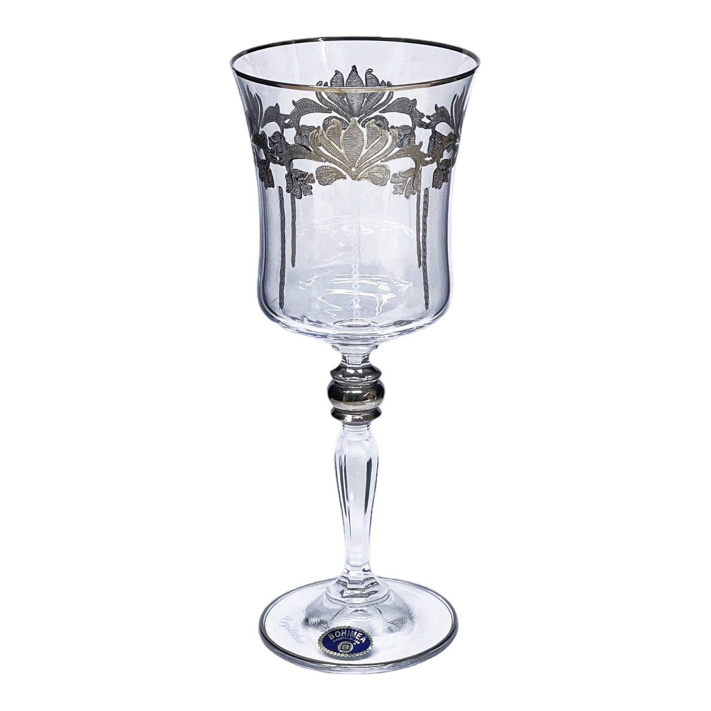 Bohemia Crystal  - Goblet Glass Set 6 Pcs - Silver