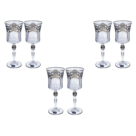 Bohemia Crystal  - Goblet Glass Set 6 Pcs - Silver