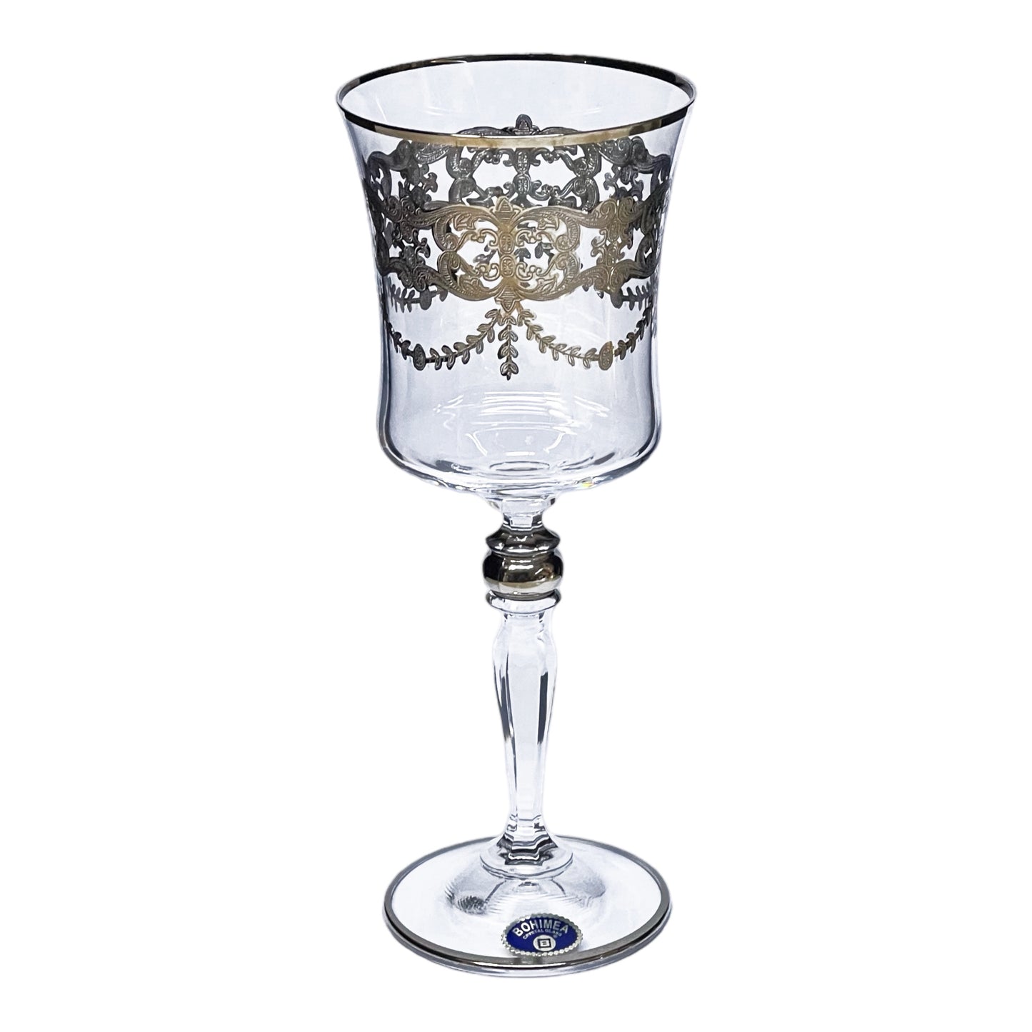 Bohemia Crystal - Goblet Glass Set 6 Pcs - Silver