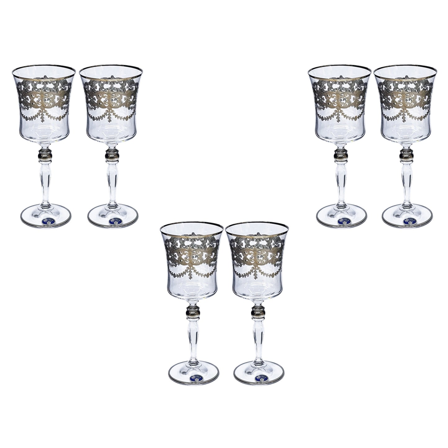 Bohemia Crystal - Goblet Glass Set 6 Pcs - Silver