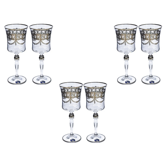 Bohemia Crystal - Goblet Glass Set 6 Pcs - Silver