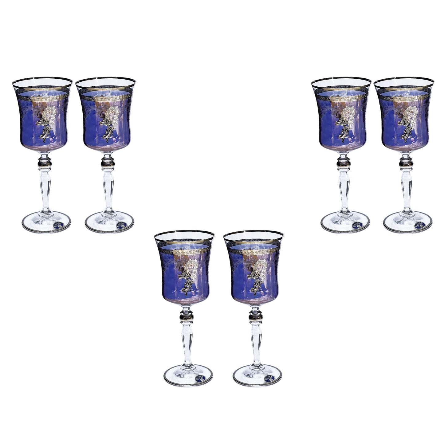 Bohemia Crystal - Goblet Glass Set 6 Pcs - Purple&Silver