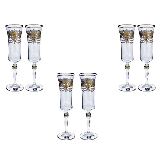 Bohemia Crystal - Flute Glass Set 6 Pcs - Gold