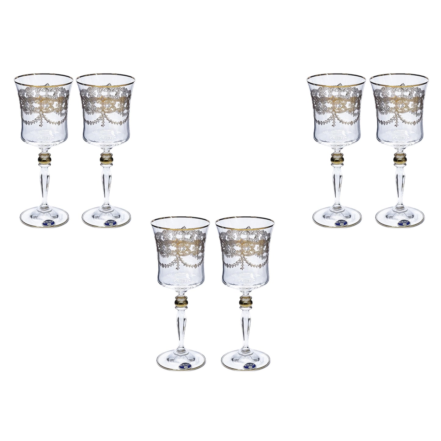 Bohemia Crystal - Goblet Glass Set 6 Pcs - Gold