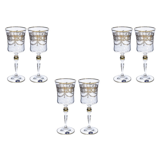 Bohemia Crystal - Goblet Glass Set 6 Pcs - Gold