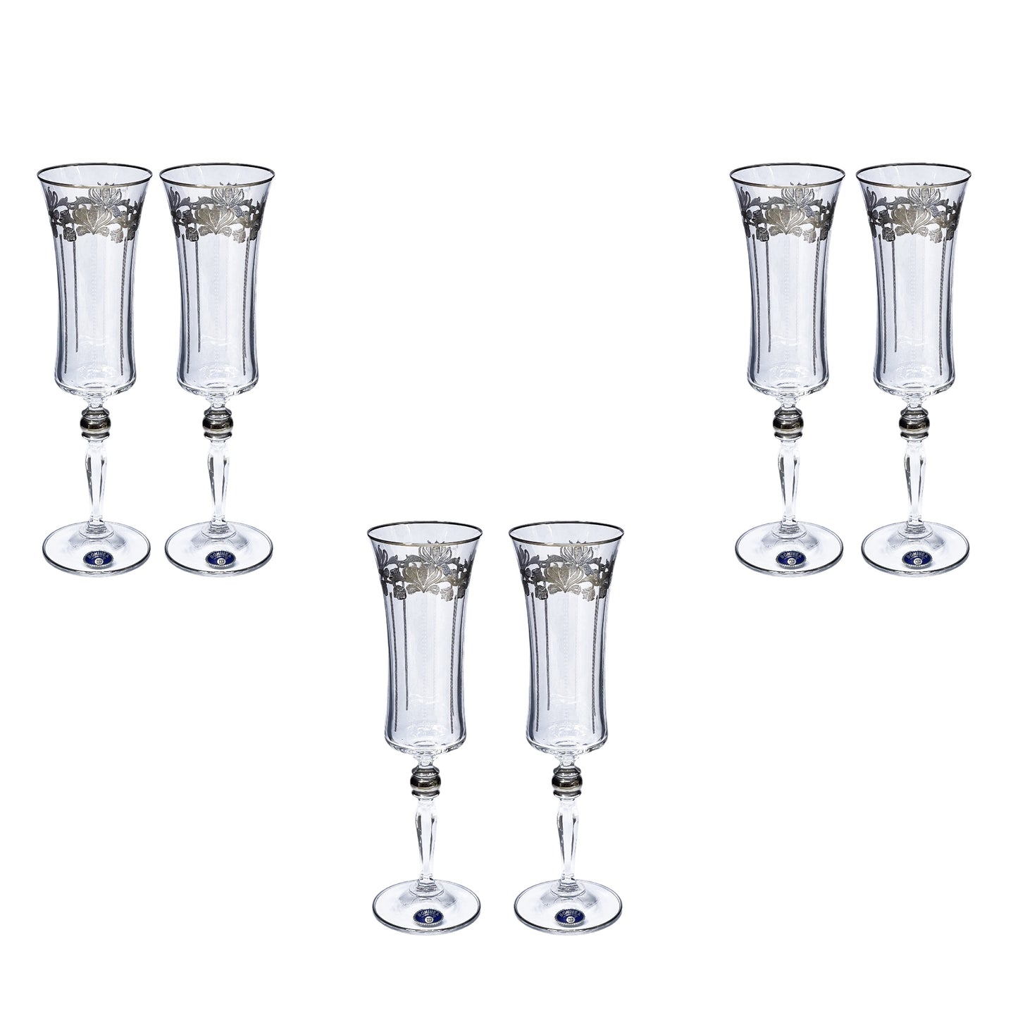 Bohemia Crystal - Flute Glass Set 6 Pcs - Silver