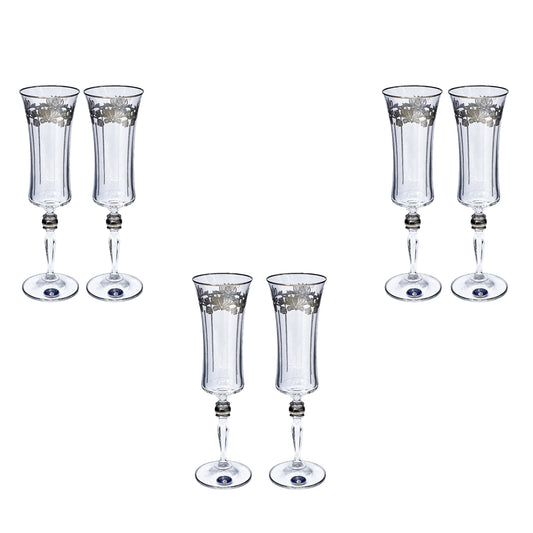 Bohemia Crystal - Flute Glass Set 6 Pcs - Silver