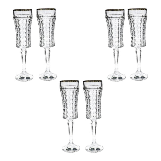 Bohemia Crystal - Diamond Flute Glass Set 6 Pcs - Gold